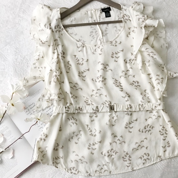 NWOT Ruffle Sleeve + Belted Blouse - Picture 2 of 8